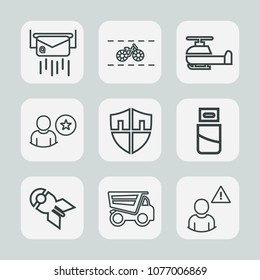 Premium set of outline icons. Such as tipper, sky, ride, truck, network, sport, message, pedal, technology, falling, alarm, cycle, dump, computer, bike, dumper, paper, nuclear, weapon, transportation