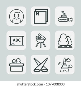 Premium set of outline icons. Such as internet, archive, speaker, tree, presentation, document, grill, meat, chalkboard, black, eiffel, ocean, public, meeting, bbq, nature, web, scene, file, france