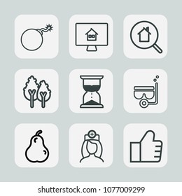 Premium set of outline icons. Such as search, doctor, sea, find, time, war, web, food, healthcare, attack, buy, mask, care, medical, fruit, computer, nurse, falling, explosion, bomb, fresh, technology