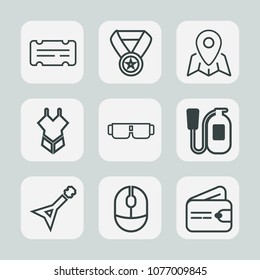 Premium set of outline icons. Such as technology, device, finance, fire, music, emergency, mouse, theater, sunglasses, show, movie, award, paper, reward, map, bikini, computer, entertainment, coupon