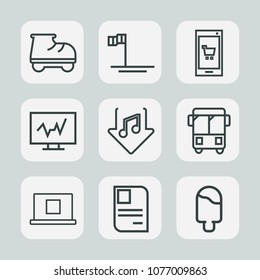 Premium set of outline icons. Such as food, transport, app, blue, lifestyle, web, music, park, ice, medicine, white, transportation, roller, speed, download, diagnostic, sweet, sport, leisure, young