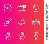 Premium set with outline vector icons. Such as open, location, voice, speaker, map, folder, object, transport, business, empty, phone, office, forest, financial, money, thermometer, sound, paper, bank