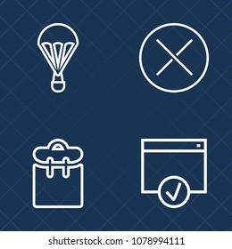 Premium set of outline vector icons. Such as pretty, sport, cancel, woman, skydiving, air, passport, no, smart, sign, internet, one, technology, cross, parachuting, skydive, pass, mark, professional