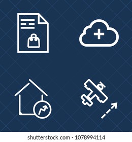 Premium set of outline vector icons. Such as grocery, plane, download, business, network, market, flight, add, upload, house, checklist, home, data, real, technology, store, supermarket, aircraft, buy