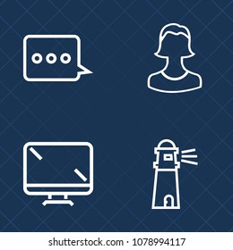 Premium set of outline vector icons. Such as equipment, person, profile, lighthouse, people, beach, send, lcd, technology, white, water, modern, sky, blank, black, head, screen, avatar, web, message
