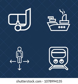 Premium set of outline vector icons. Such as marine, ocean, battleship, road, destination, way, direction, naval, place, ship, equipment, navy, location, snorkel, weapon, mask, map, track, underwater