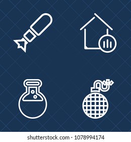 Premium set of outline vector icons. Such as flame, real, falling, medical, dentistry, war, statistics, technology, burn, explode, health, bomb, danger, medicine, house, building, growth, fire, cloud