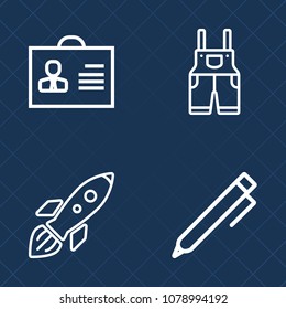 Premium set of outline vector icons. Such as travel, men, jacket, write, profile, people, work, business, wear, orbit, network, science, discovery, note, education, pants, internet, paper, technology