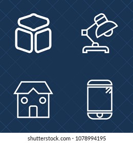 Premium set of outline vector icons. Such as light, phone, cell, electric, interior, business, element, architecture, screen, work, internet, technology, square, decoration, touchscreen, equipment