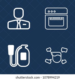 Premium set of outline vector icons. Such as executive, flame, businessman, emergency, equipment, firefighter, employer, business, young, protection, appliance, food, human, job, fashion, recruitment