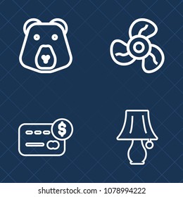 Premium set of outline vector icons. Such as head, cold, grizzly, big, card, bear, silhouette, money, animal, lamp, nature, white, wild, mammal, climate, air, bulb, furniture, propeller, wind, light