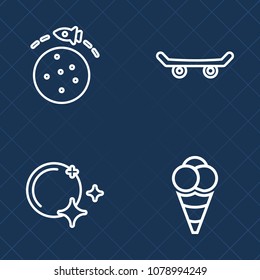 Premium set of outline vector icons. Such as street, sport, moon, spaceship, dessert, extreme, skateboard, astronomy, skate, skater, night, summer, nature, shuttle, cream, fun, sweet, science, cold