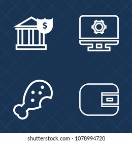 Premium set of outline vector icons. Such as card, finance, buy, gear, save, investment, purse, sandwich, fried, credit, economy, web, fast, coin, chicken, bank, banking, wallet, account, business
