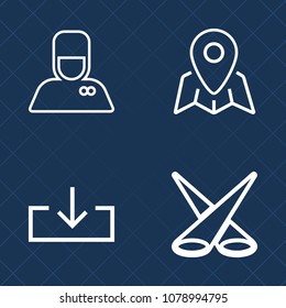 Premium set of outline vector icons. Such as abstract, road, graphic, bellman, backdrop, pin, button, internet, stage, sign, luggage, background, assistance, uniform, web, bellboy, concert, arrow, map