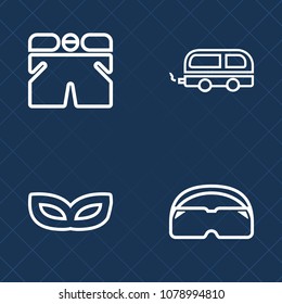 Premium set of outline vector icons. Such as clothes, passenger, side, holiday, festival, clothing, theater, fashion, wear, shorts, water, snorkel, mystery, travel, vehicle, transport, shirt, template
