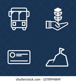 Premium set of outline vector icons. Such as mountain, agriculture, bank, spring, motion, sky, speed, gardening, cash, blue, nature, cheque, chain, transport, people, life, car, garden, urban, street