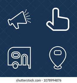Premium set of outline vector icons. Such as navigation, volume, loud, commercial, speaker, car, click, auto, music, web, freight, shipping, transportation, point, pin, graphic, business, cursor, map