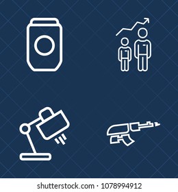 Premium set of outline vector icons. Such as metallic, machine, progress, interior, metal, personal, decoration, decor, blank, black, furniture, light, canned, manager, modern, war, army, aluminum