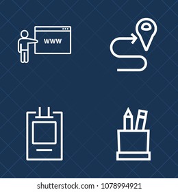 Premium set of outline vector icons. Such as banner, white, emblem, stationery, location, direction, school, element, tool, label, map, retro, navigation, internet, student, badge, web, connect, color