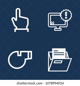 Premium set of outline vector icons. Such as sport, web, display, problem, object, folder, blank, monitor, coach, trainer, click, finger, sound, alert, game, hand, technology, touch, file, pointer, pc