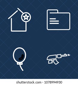 Premium set of outline vector icons. Such as construction, assault, document, rent, automatic, paper, residential, empty, decoration, white, air, holiday, information, blank, machine, weapon, house