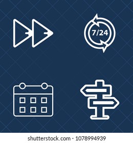 Premium set of outline vector icons. Such as event, headset, player, helpline, hanger, time, office, contact, room, operator, dont, customer, plan, door, calendar, telephone, date, play, button, media