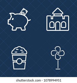 Premium set of outline vector icons. Such as banking, rotation, electric, wind, building, cash, king, castle, financial, cooler, air, cool, coin, object, pig, fantasy, money, mug, medieval, morning