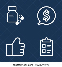 Premium set of outline vector icons. Such as capsule, internet, prescription, technology, healthcare, web, test, circle, sale, search, magnifying, find, price, form, frame, tick, list, medication, tag