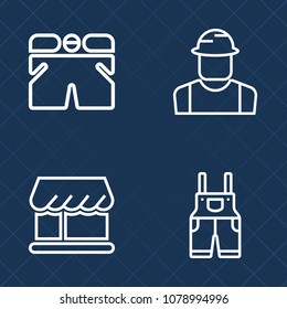 Premium set of outline vector icons. Such as view, shop, grocery, hat, suit, fashion, man, uniform, market, protective, style, front, engineer, short, wear, storefront, decoration, sport, worker, work