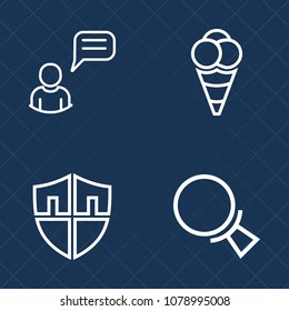 Premium set of outline vector icons. Such as protection, business, person, vanilla, white, talk, sweet, milk, ice, web, sign, internet, cold, social, cream, communication, man, chatting, ball, summer