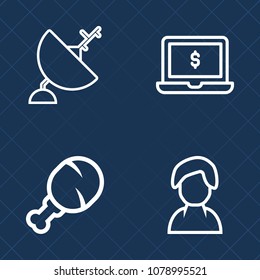 Premium set of outline vector icons. Such as female, television, people, radio, meal, office, sandwich, dish, social, computer, snack, space, screen, communication, burger, restaurant, food, chicken