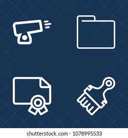 Premium set of outline vector icons. Such as gun, paper, frame, , business, antique, protection, old, army, coupon, object, empty, black, mockup, success, achievement, office, template, artillery, war