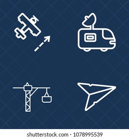 Premium set of outline vector icons. Such as equipment, aircraft, broadcasting, van, fly, screwdriver, air, signal, commercial, mail, jet, building, send, collection, transportation, flight, message