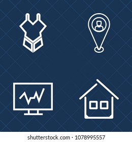 Premium set of outline vector icons. Such as architecture, web, building, diagnostic, fashion, modern, doctor, estate, swimwear, hospital, place, construction, house, test, gps, computer, summer, pin