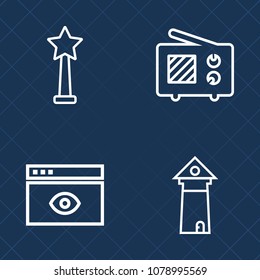 Premium set of outline vector icons. Such as address, template, website, paris, internet, ribbon, prize, signal, award, sky, web, technology, achievement, architecture, wireless, winner, landmark