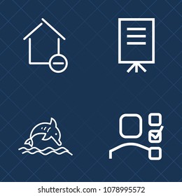 Premium set of outline vector icons. Such as house, notebook, cardboard, sea, room, management, corporate, plan, list, talking, apartment, time, new, moving, nature, seminar, presentation, home, wild