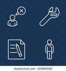 Premium set of outline vector icons. Such as hand, character, industrial, young, service, guy, fashion, pen, social, internet, contract, document, office, form, technology, work, page, paperwork, tool