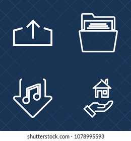 Premium set of outline vector icons. Such as open, sale, estate, empty, mortgage, audio, upload, property, white, paper, buy, arrow, sign, object, apartment, media, residential, concept, template, web