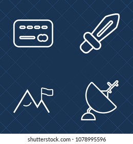 Premium set of outline vector icons. Such as business, pay, rock, communication, ancient, card, payment, steel, technology, account, sword, dagger, old, money, plastic, nature, signal, wireless, bank