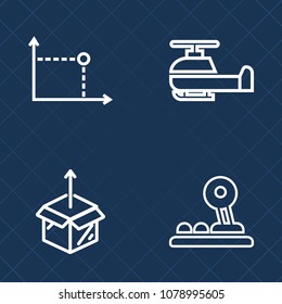 Premium set of outline vector icons. Such as rescue, shipping, transportation, school, house, air, button, cardboard, people, graphic, unpacking, aviation, aircraft, computer, sky, flight, box, home