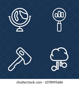 Premium set of outline vector icons. Such as wrench, continent, travel, equipment, internet, concept, earth, magnify, technology, communication, sign, globe, button, map, pliers, geography, magnifying