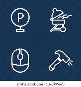 Premium set of outline vector icons. Such as fire, city, construction, shovel, park, transport, grilling, summer, vehicle, equipment, transportation, road, background, urban, hot, food, optical, click