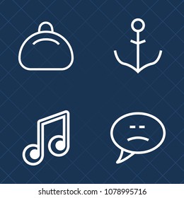 Premium set of outline vector icons. Such as marine, graphic, dialog, handbag, brown, note, modern, helm, fashion, control, handle, speech, black, bag, clef, wheel, sound, musical, travel, talk, chat