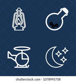 Premium set of outline vector icons. Such as white, fly, kerosene, dental, dentist, helicopter, travel, night, dentistry, rescue, astronomy, lantern, glass, moonlight, vintage, lamp, chopper, aviation