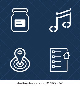 Premium set of outline vector icons. Such as black, graphic, product, business, key, location, can, sound, mortgage, cycle, food, circle, blank, center, house, metal, investment, musical, home, real