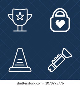 Premium set of outline vector icons. Such as accessory, background, white, win, step, prize, handbag, modern, staircase, achievement, bugle, business, trumpet, instrument, reward, travel, climb, sound