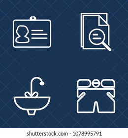 Premium set of outline vector icons. Such as sink, wet, glass, wear, male, sport, zoom, business, document, drop, fashion, look, equipment, short, magnify, faucet, tool, bathroom, chrome, liquid, tap