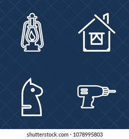 Premium set of outline vector icons. Such as building, competition, play, home, black, chess, flame, glass, hand, tool, light, architecture, lantern, success, door, construction, house, white, lamp