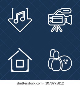 Premium set of outline vector icons. Such as television, web, download, residential, bowling, video, ball, sound, computer, estate, camera, player, exterior, tripod, house, pin, architecture, building