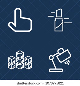 Premium set of outline vector icons. Such as distribution, click, female, business, fashion, make, home, decoration, interior, industrial, delivery, factory, sign, lip, graphic, button, storehouse